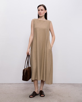 BOBOUTIC Коричнева сукня міді із шовку та льону 5022