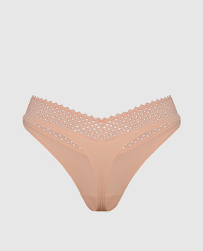 Wolford Бежеві трусики-тонг з мереживом 4W2310