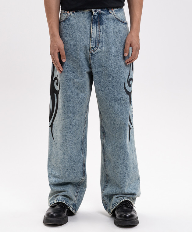Vetements Голубые джинсы с принтом MH27DJ089LB изображение 3