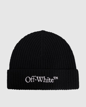 Off-White Чорна шапка з вовни з вишивкою логотипа OMLC041C99KNI003