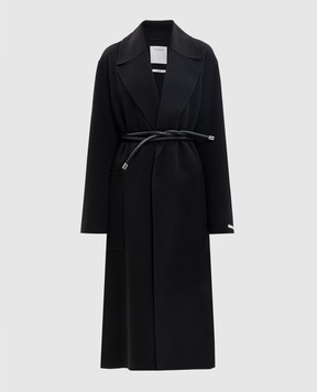 Max Mara Sportmax Черное пальто ZANNATA на запах из шерсти SPXZANNATA