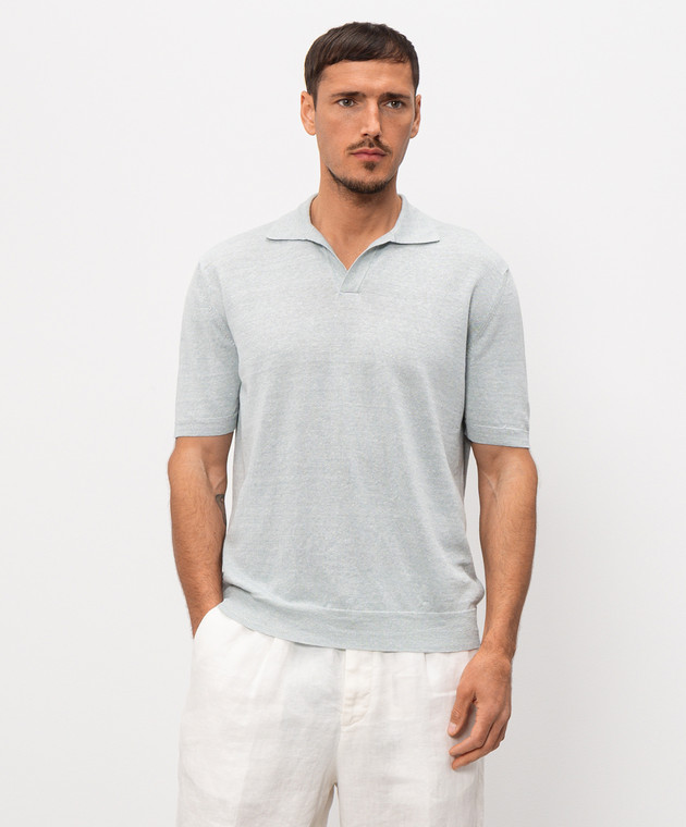 Pini Parma Блакитне поло з льоном POLOCOLIWAGR зображення 3