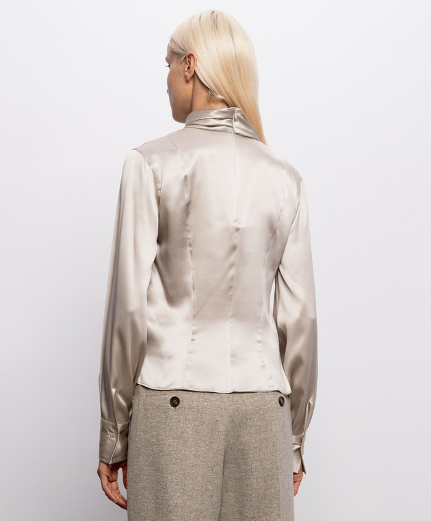 Brunello Cucinelli Бежевая блуза из шелка с драпировкой M0C59B1T14 изображение 4