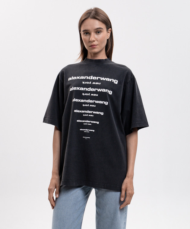 Alexander Wang Чорна футболка з контрастним логотипом UCC3261924w зображення 3