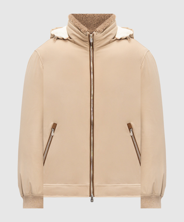 Brunello Cucinelli Бежевий пуховик з хутром MV4061606
