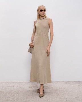 Brunello Cucinelli Бежева сукня з льоном з ланцюжком моніль MH126AFR61