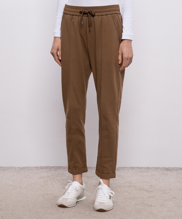 Brunello Cucinelli Коричневые спортивные брюки с отворотами MP827FB799 изображение 3