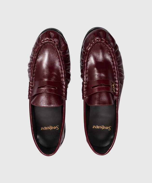 Saint Laurent Бордовые кожаные глянцевые LE LOAFER A001MMAAFGB изображение 4