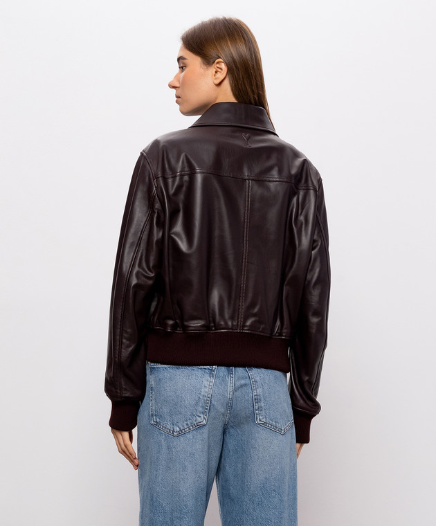Ami Paris Коричневая кожаная куртка FJK850LH0068 изображение 4
