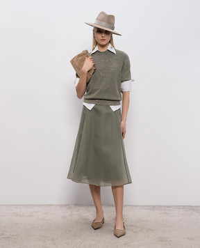 Brunello Cucinelli Спідниця кольору хакі із шовку MF940G3877