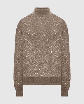 Brunello Cucinelli Коричневий ажурний светр MRG562504