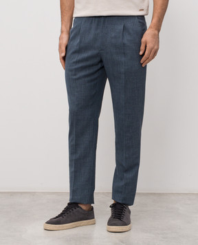 Enrico Mandelli Синие брюки из шерсти, шелка и льна GYM02B6020