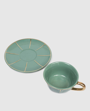 Bitossi Home Зелена порцелянова чашка для чаю з блюдцем FTB00502