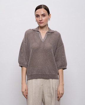 Peserico Коричневий ажурний пуловер з паєтками A99031F129234R