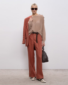 Brunello Cucinelli Бежевий ажурний джемпер з кашеміру M12205100