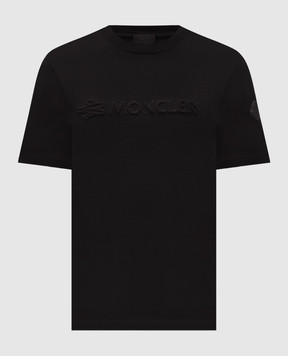 Moncler Черная футболка с фактурным логотипом L20918C0001189AUG