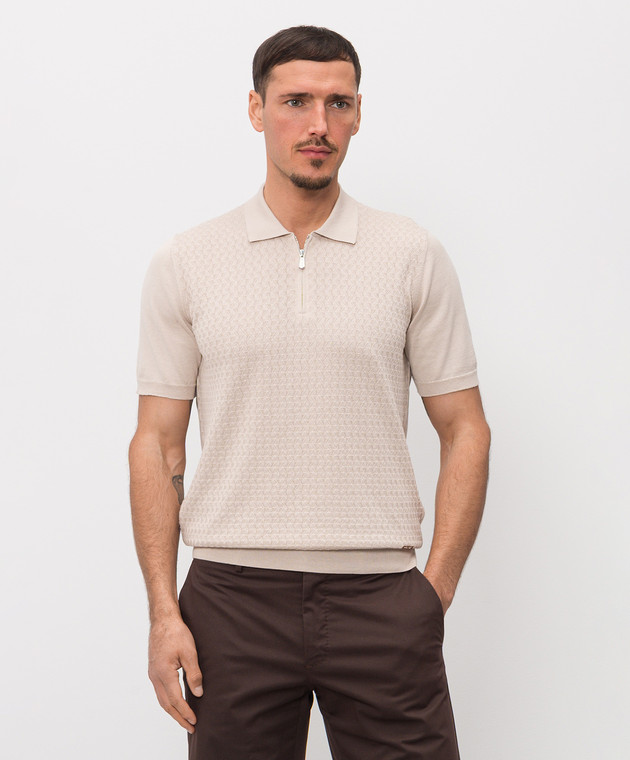 Enrico Mandelli Бежевое поло с шелком с геометрическим узором 3K034A5645 изображение 3