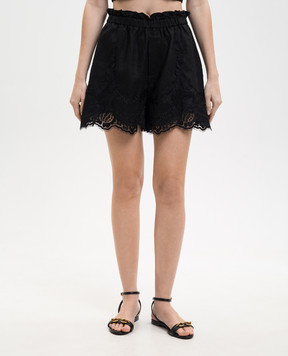 Twinset Чорні шорти з льону з мереживом 261TT2183