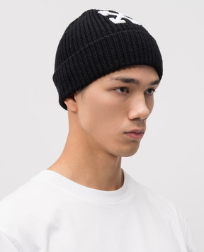Off-White Чорна шапка з вовни з емблемою OMLC041C99KNI005