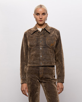 AMIRI Коричнева джинсова куртка з вишивкою логотипа AW426JA019
