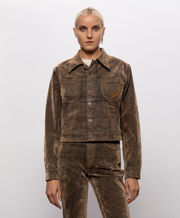 AMIRI Коричнева джинсова куртка з вишивкою логотипа AW426JA019 зображення 3