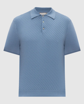 Canali Блакитне поло з шовком в тканий візерунок MK02466C0127