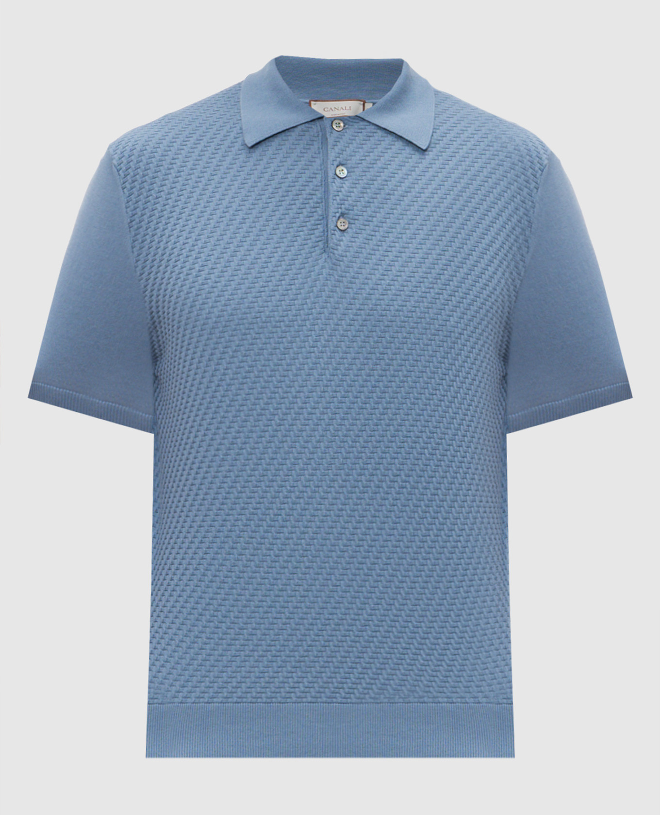 Голубое поло с шелком в тканом узоре