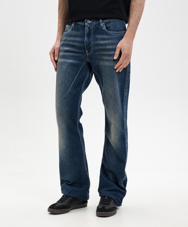 Off-White Синие джинсы с эффектом потертости с принтом Diag 44XYA195S26D002 изображение 3