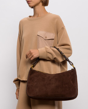 Twinset Коричнева замшева сумка з тисненням логотипа 999TD7013