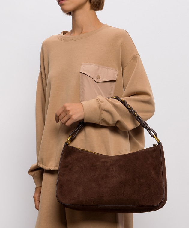 Twinset Коричнева замшева сумка з тисненням логотипа 999TD7013 зображення 2