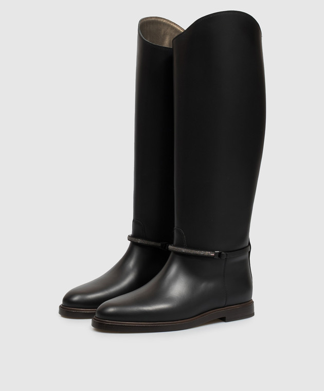 Brunello Cucinelli Черные кожаные сапоги с цепочкой мониль MZMGC3316 изображение 2