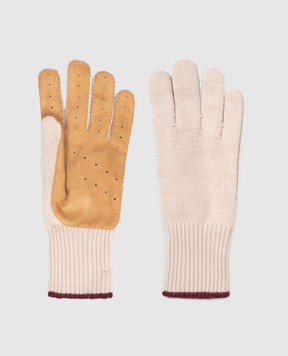 Brunello Cucinelli Бежевые комбинированные перчатки с кашемиром M2292128