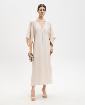 Peserico Бежевое платье из льна с цепочкой мониль E02372A02600