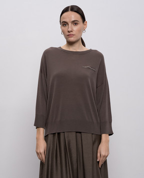 Peserico Коричневий джемпер з вовни з ланцюжком моніль A99060F18K09169