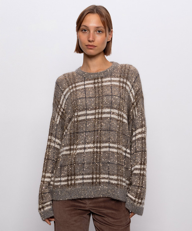 Brunello Cucinelli Коричневий джемпер з вовною в паєтки MPN570300P зображення 3