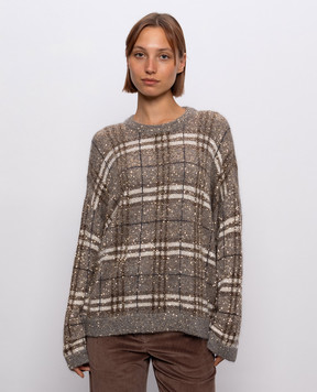Brunello Cucinelli Коричневый джемпер с шерстью в пайетке MPN570300P