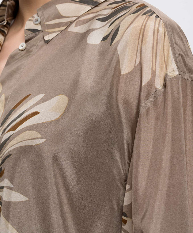 Brunello Cucinelli Блуза цвета хаки из шелка в принт MQ967RH206 изображение 5