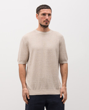 Brett Johnson Бежевая футболка с льна и шелка в узор SS26K79LPSISAN