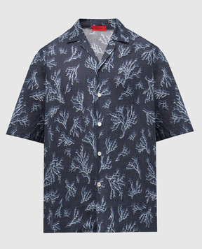 ISAIA Синя сорочка з льону в принт CAM224C1108