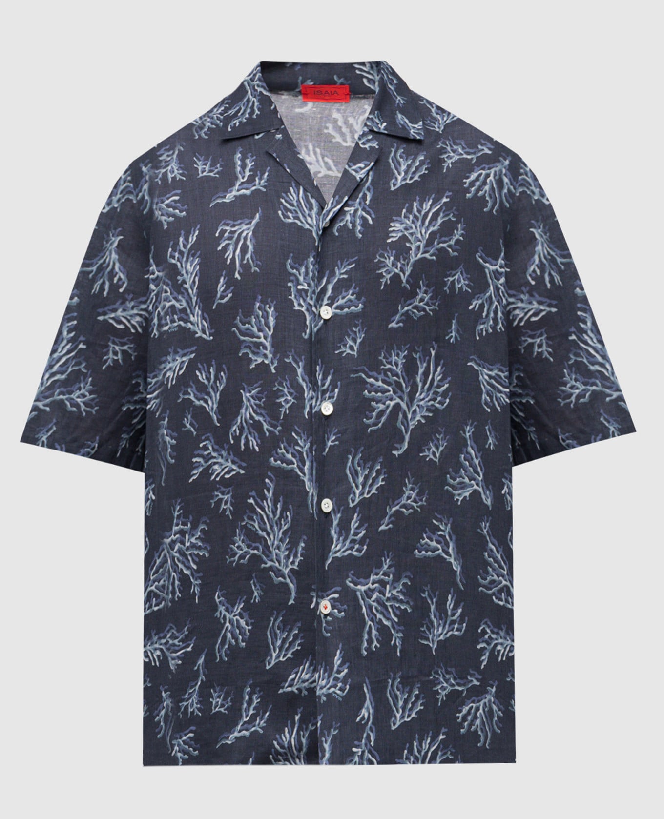 Синяя рубашка из льна в принт