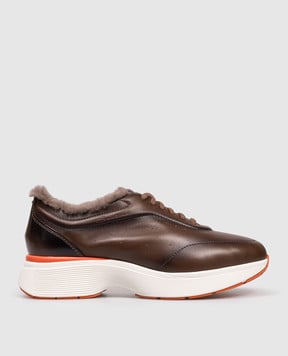 Santoni Коричневые кожаные кроссовки на меху WBBC61376BARPVWC