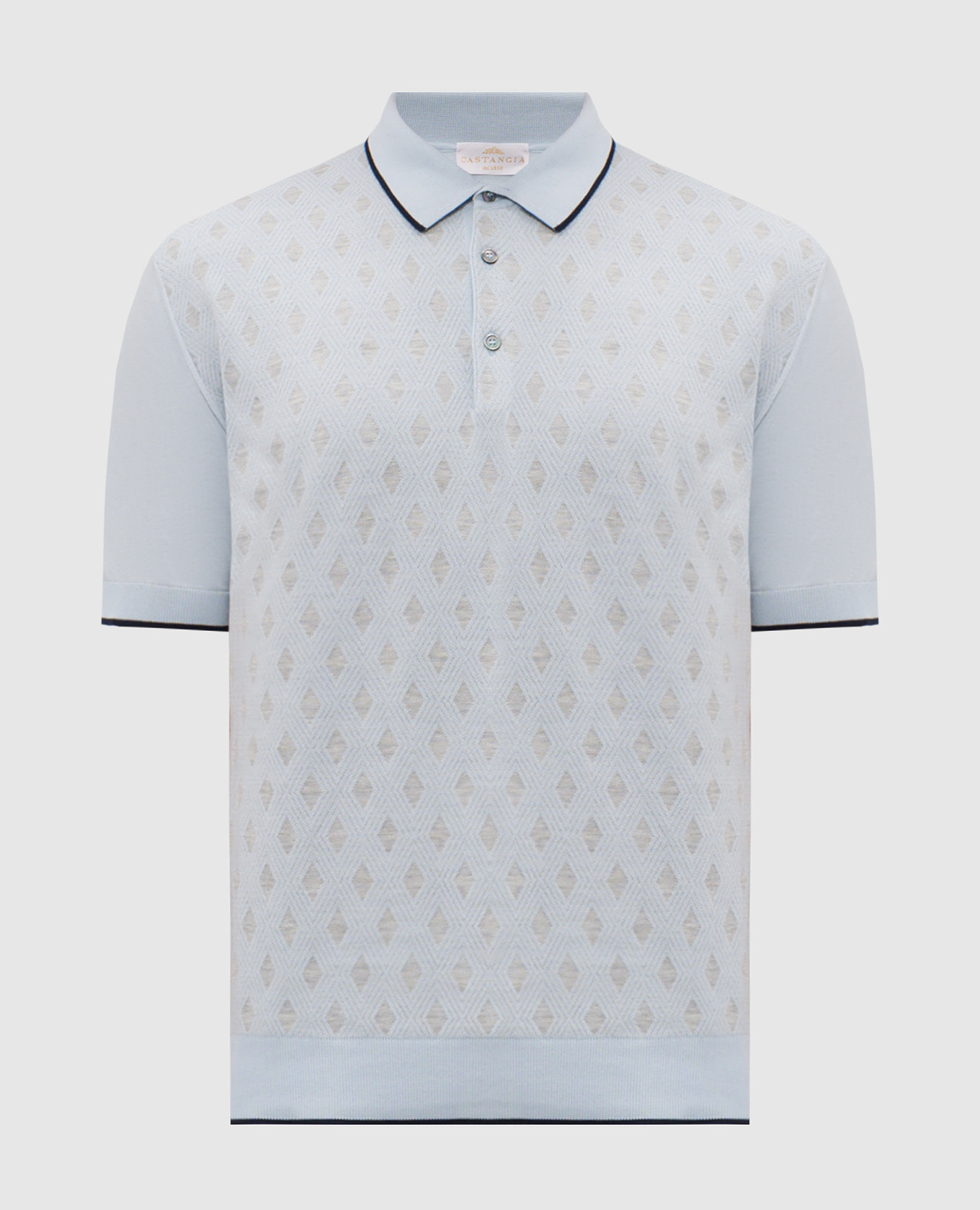 

Голубое поло с шелком в узоре, Голубой, Поло