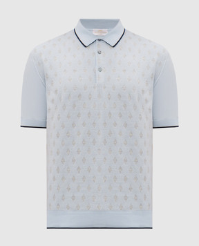 Castangia dal 1850 Блакитне поло з шовком у візерунок CA002
