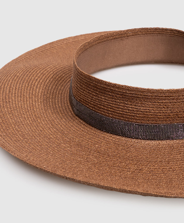 Brunello Cucinelli Коричневая шляпа-козырек с цепочкой мониль MCAP99002P изображение 4