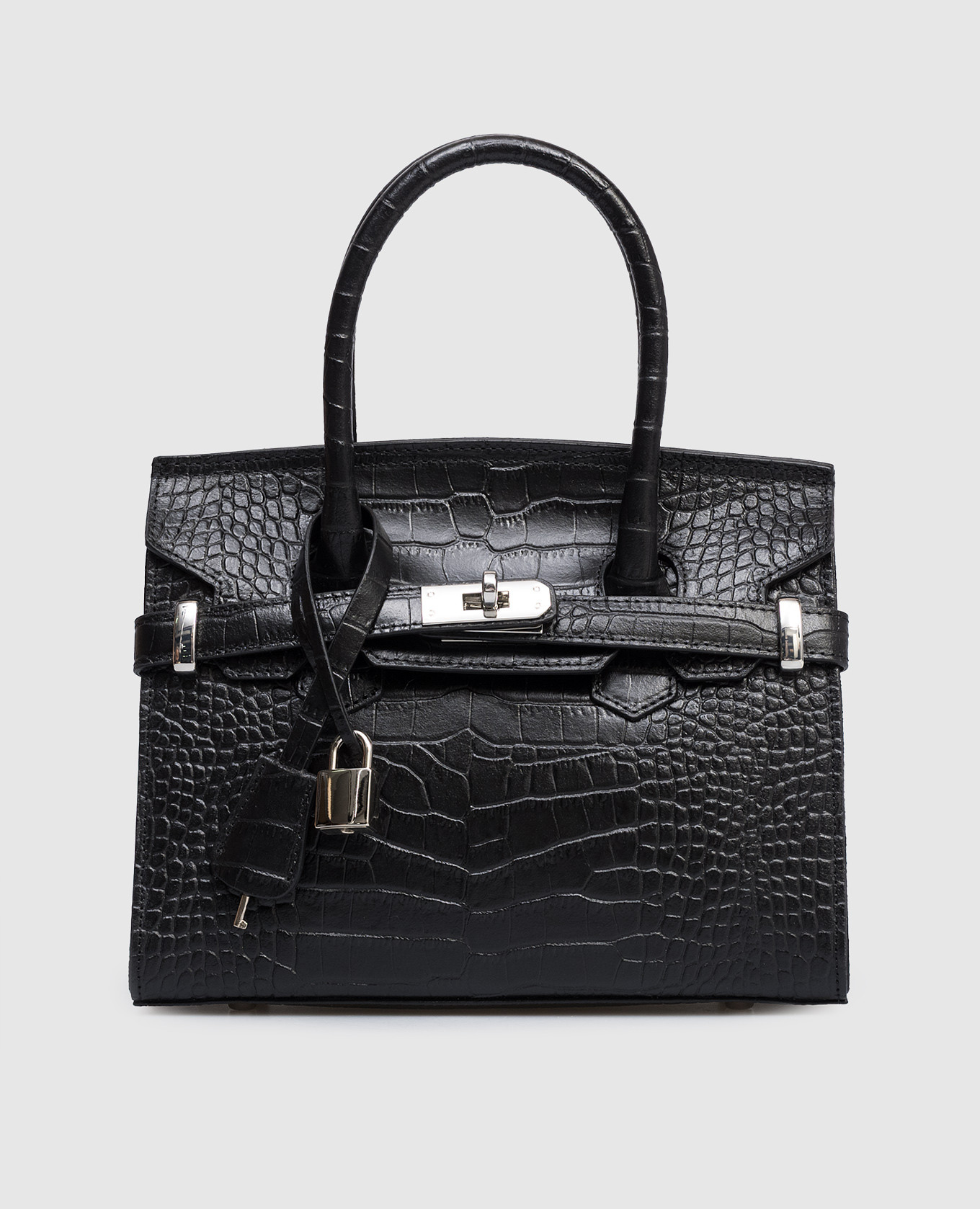 Черная кожаная сумка Cocco с тиснением под кожу крокодила