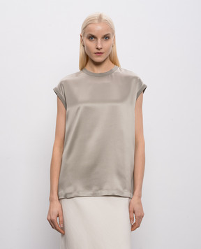 Brunello Cucinelli Топ кольору хакі із шовку з ланцюжком M0C59EH500