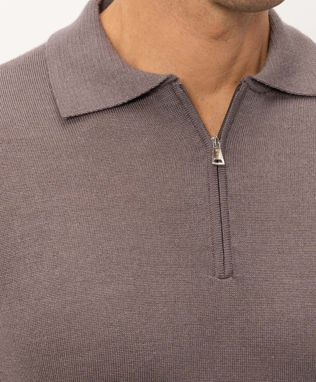 Cashmere&Whiskey Коричневое поло из шерсти, шелка и кашемира 474Z изображение 5