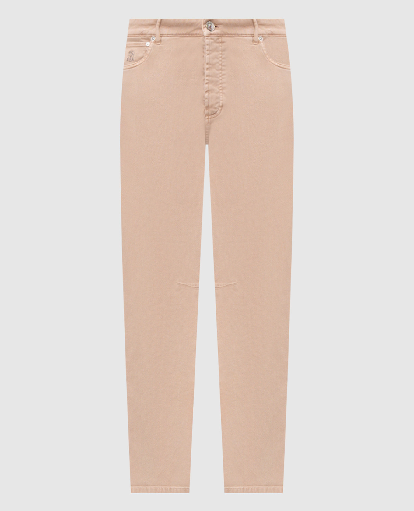 Бежевые джинсы с вышивкой эмблемы