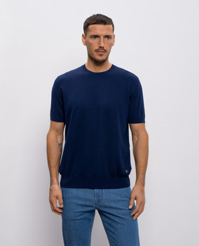 Stefano Ricci Синя футболка з вовни, кашеміру та шовку у візерунок W505507G10W26150