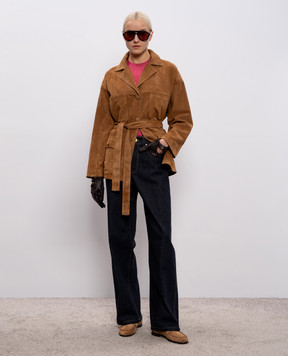 Simonetta Ravizza Коричневая замшевая куртка Ivan с поясом S06JA405S1SY